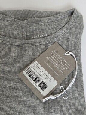 Everlane Luxe Supima Micro Rib Long Sleeve Crew Neck Shirt - Grey Large